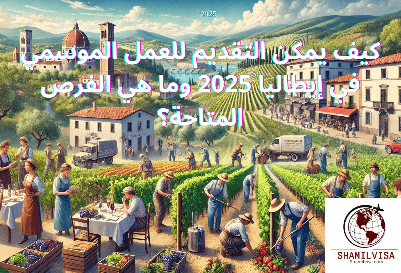 فيزا العمل الموسمي في إيطاليا 2025 توفر فرص عمل في مجالات مثل الزراعة والسياحة، حيث يتطلب التقديم عقد عمل وتصريح من مكتب الهجرة. فرصة مميزة لاكتساب الخبرة والتعرف على الحياة الإيطالية.