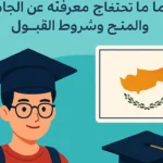 طلاب دوليون يجلسون في حرم جامعي حديث في قبرص، يتناقشون ويتصفحون كتبًا وأجهزة كمبيوتر محمولة، مع خلفية تُظهر مباني الجامعة وأشجار النخيل، يرمز إلى البيئة التعليمية الجذابة والمنفتحة التي تقدمها الجامعات القبرصية، وفرص المنح وشروط القبول الميسرة.